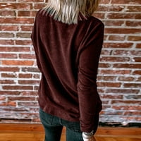 Кошули За Жени Жени Мода Обичен Еднобоен Пуловер Вкрстени Врвови Со Долги Ракави Со Вратот Црвени М
