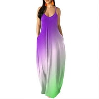 Летни Фустани За Жени Печатена Мода Без Ракави Долг Макси Фустан Со Врат Виолетова 4XL