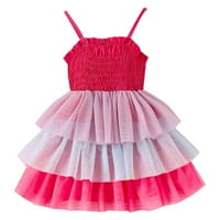 Мали Девојки Виножито Боја Блок Тул Принцеза Фустан Прашка Нивоа Фустани Танц Партија Фустан 3-7години