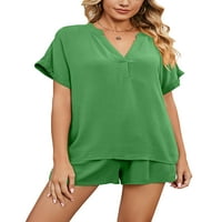 Luxplum Women Sleep Wear V v Reck Pajamas Постави еластична половината салон поставува буги pjs дневно носење ноќна облека зелена