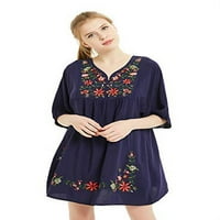 Футурино женски боемски везење цветни туники во смена на блуза проток мини фустан…