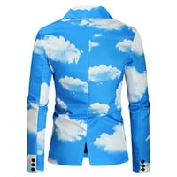 Outfmvch блејзер јакни за мажи Модни Обични Ревери Со Тока Печатени јакни со Еден Костум Женски Врвови Сини