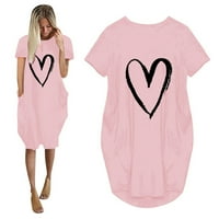 Фустани За Жени Повик Лабава Љубов Печатење Фустан Краток Ракав V-Вратот Фустан Розова 18