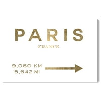 Студиото Винвуд Студио и Скилинис wallидни уметности платно го отпечатоци „Париз Роуд знак Минималистички“ Европски градови - злато, бело