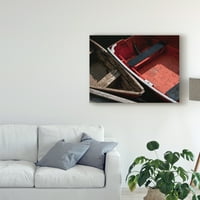 Трговска марка ликовна уметност „Дрвени чамци со розови ix“ платно уметност од Рејчел Пери
