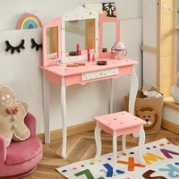 Gyma Детска суета принцеза принцеза шминка за облекување стол за столче сет W три-преклопување огледало розово