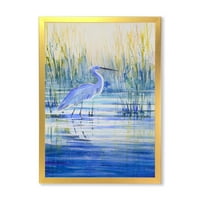 DesignArt 'Blue Heron on the Lake Shore' Традиционалниот врамен уметнички печати