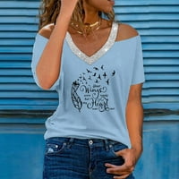 јуелијанкси женски летен v вратот надвор од рамото глуварче печати краток ракав маица врвот блуза