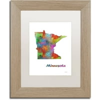 Трговска марка ликовна уметност Државна мапа во Минесота-1 Канвас уметност од Марлен Вотсон, Бела мат, рамка од бреза