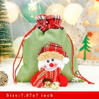 Божиќни Плетени Торби За Подароци За Кукли Со Врвка За Повеќекратна Употреба, Торби За Подароци На Дедо Мраз Со Врвка За Влечење Дедо Мраз, Снешко, Елен, Мечка За Дец