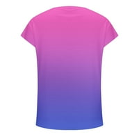 Летна обична маица со кратки ракави за жени за жени градиент во боја, врзана боја, екипаж маички кошули меки удобни лабави врвови