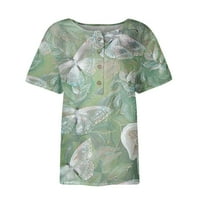 Женски Врвови Хенли Обична Блуза Цветни Жени Летни Кошули Со Кратки Ракави Зелена XL