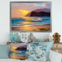 DesignArt 'Sunrise Gllow на морските бранови v' Наутички и крајбрежен врамен уметнички принт