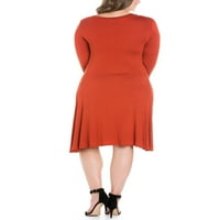 24 -тина облека за удобност плус големина класичен долг ракав разгорен мини фустан