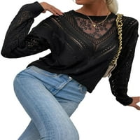 Женски Џемпери Обични Обични Тркалезни Пуловери На Вратот Црна XL