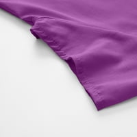 Дозвола Летни Фустани За Жени Солидна Мини-А-Линија Краток Ракав Повик V-Вратот Фустан Виолетова XL