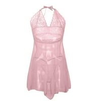 Хуачен Женска Секси Долна Облека Цврста Боја Мрежа Едноделни Секси Пижами, Розова XL