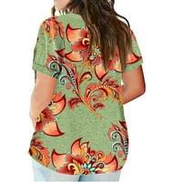 Женски летни врвови на блуза цветни кратки ракави обични жени кошули Хенли портокал xl