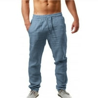 Обични Панталони За Мажи Еластични Панталони Еднобојни Памучни Ленени Лабави Секојдневни Панталони