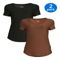 Без граници со кратки ракави на јуниори со четкана маица V-врат, 2-пакет