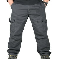 Мажи Вградени Копчиња Панталони Секојдневни Дното Со Цврста Боја Товар Еластични Џебови На Половината Панталони Црно 2XL
